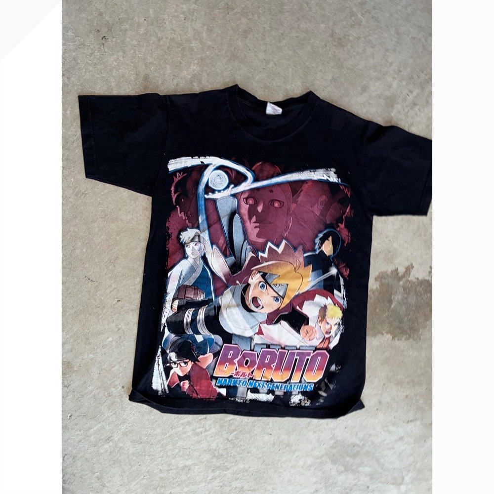 Boruto Naruto Next Generations Graphic T-Shirt Black Double Sided Anime Tee L